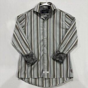 Scott Weiland The Collection x English Laundry Gray Striped Flip Cuff Shirt M